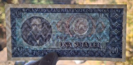 Romania 100 lei 1966, seria D.0214/093859, aproape necirculata [2]