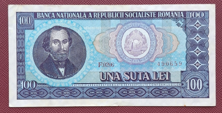 Bancnote Romania - Romania 100 lei 1966, seria F.0206/490659, circulata