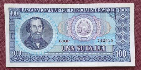 Bancnote Romania - Romania 100 lei 1966, seria G.0007/742658, circulata, stare buna