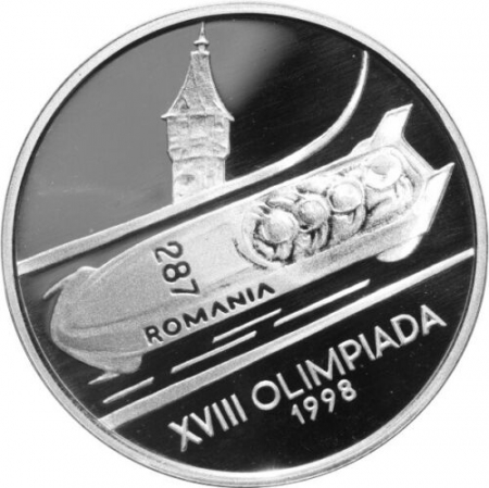 Monede Romania - Romania, 100 lei 1998, Nagano, J.O. iarna, ag, bob