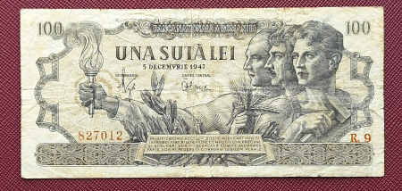 Bancnote Romania - Romania 100 lei decembrie 1947, seria R.9/827012, circulata