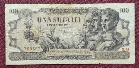 Bancnote Romania - Romania 100 lei decembrie 1947, seria S.9/765357, circulata