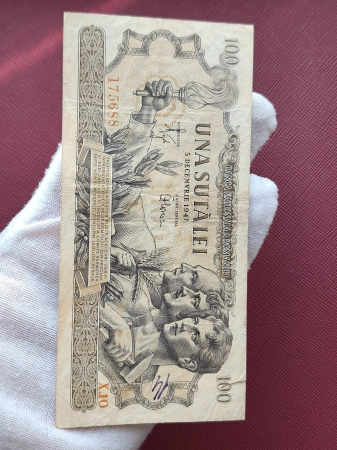 Romania 100 lei decembrie 1947, seria X.10/175688, circulata [3]