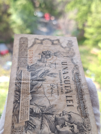 Romania 100 lei decembrie 1947, seria X.10/175688, circulata [7]