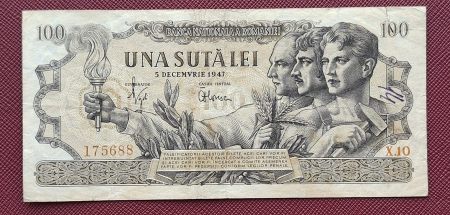 Bancnote Romania - Romania 100 lei decembrie 1947, seria X.10/175688, circulata