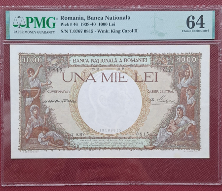 Gradate PMG - Romania, 1000 Lei 1938, PMG 64