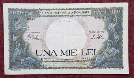 Bancnote Romania - Romania, 1000 lei 1941, seria K.2332/0942/58285942, circulata