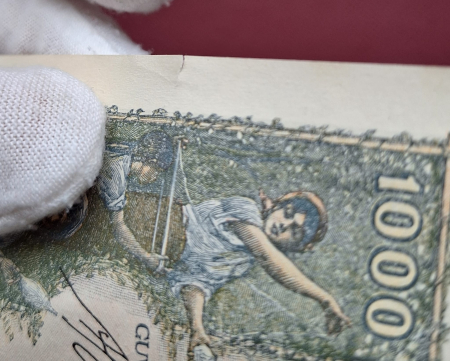 Romania, 1000 lei 1941, seria O.0643/0124/16064124, Aunc, cu mica ruptura [4]