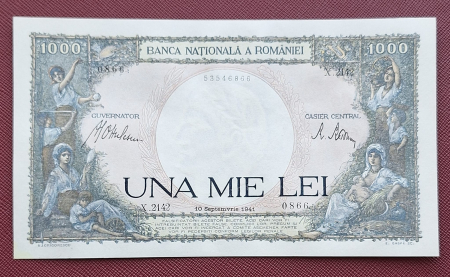 Bancnote Romania - Romania, 1000 lei 1941, seria X.2142/0866/53546866, necirculata