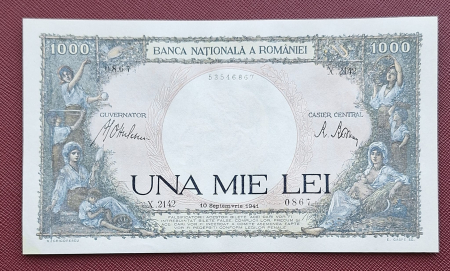 Bancnote Romania - Romania, 1000 lei 1941, seria X.2142/0867/53546867, necirculata