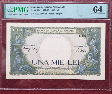 Gradate PMG - Romania, 1000 Lei 1944, PMG 64