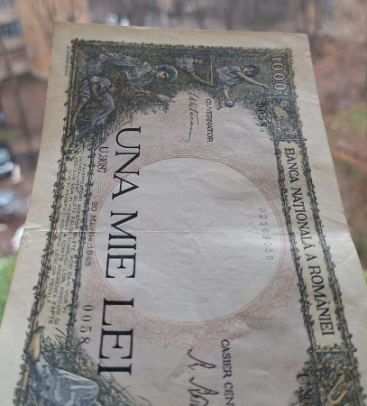 Romania, 1000 lei 1945, seria U.3687/0058/92169058, circulata [6]