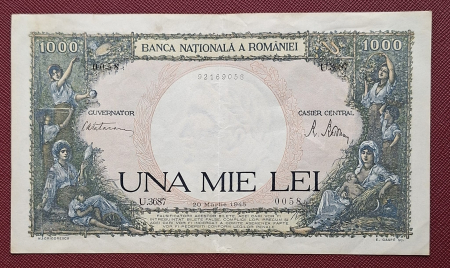 Bancnote - Romania, 1000 lei 1945, seria U.3687/0058/92169058, circulata