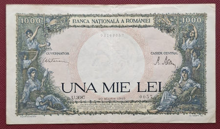 Bancnote - Romania, 1000 lei 1945, seria U.3687/0057/92169057, circulata