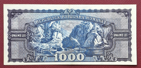 Romania, 1000 lei 1950, seria L/1 0370218, aproape necirculata [1]