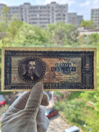 Romania, 1000 lei 1950, seria L/1 0370218, aproape necirculata [8]