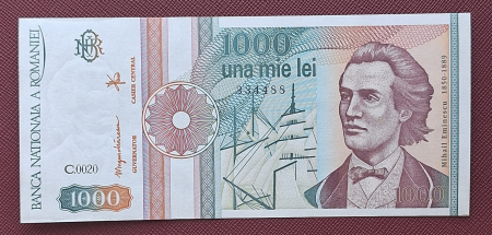 Bancnote Romania - Romania 1000 lei 1991, seria C.0020/334488, varianta cu punct, rara, UNC-