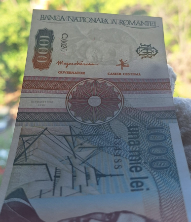 Romania 1000 lei 1991, seria C.0020/334488, varianta cu punct, rara, UNC- [7]