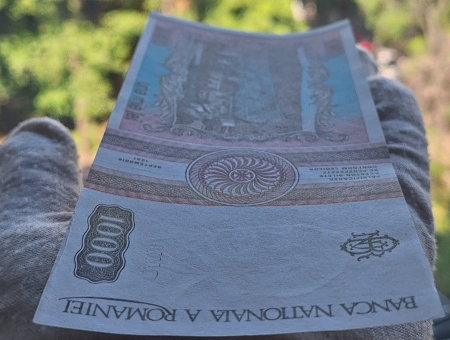 Romania 1000 lei 1991, seria C.0020/334488, varianta cu punct, rara, UNC- [6]