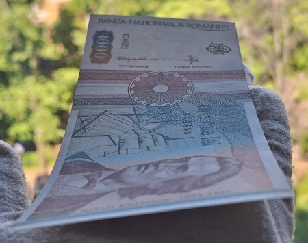 Romania 1000 lei 1991, seria C.0020/334488, varianta cu punct, rara, UNC- [8]