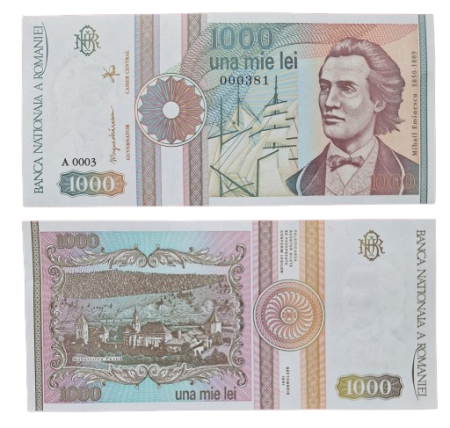 Bancnote Romania - Romania, 1000 lei 1991, Mihai Eminescu, serie fara punct, necirculata
