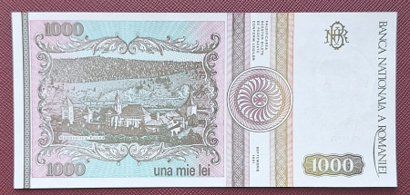 Romania 1000 lei 1991, seria D.0020/330993, varianta cu punct, rara, UNC [1]