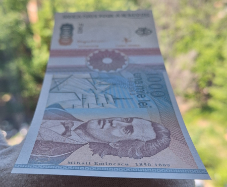 Romania 1000 lei 1991, seria F.0021/500363, varianta cu punct, rara, UNC [8]