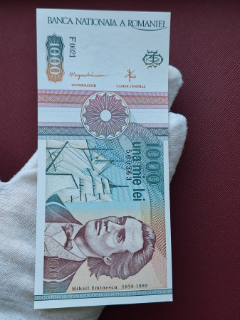 Romania 1000 lei 1991, seria F.0021/500363, varianta cu punct, rara, UNC [3]