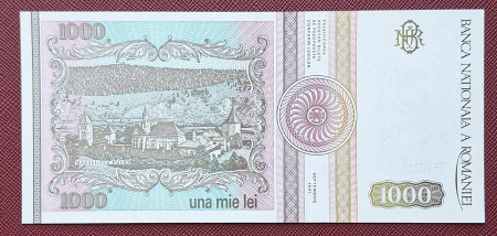 Romania 1000 lei 1991, seria F.0021/500363, varianta cu punct, rara, UNC [1]