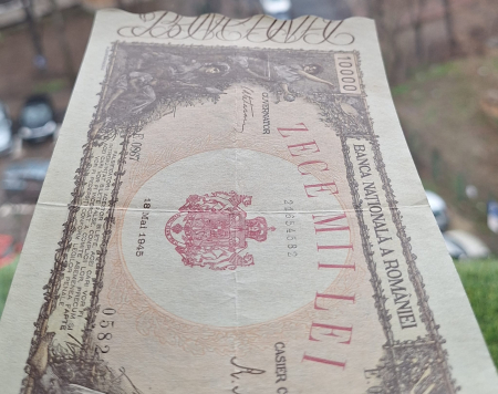 Romania, 10000 lei Mai 1945, seria 0582/E.0867/21654582, stare buna [5]