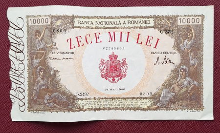 Bancnote Romania - Romania, 10000 lei Mai 1946, seria 0809/O.2492/62289809, stare buna