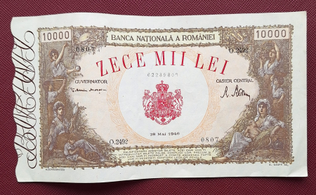 Bancnote Romania - Romania, 10000 lei Mai 1946, seria 0807/O.2492/62289807, stare buna