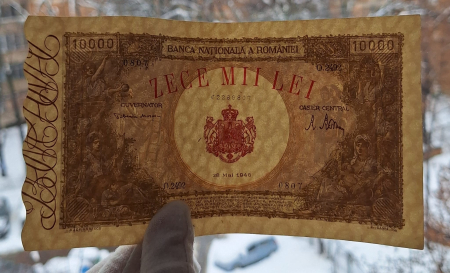 Romania, 10000 lei Mai 1946, seria 0807/O.2492/62289807, stare buna [2]