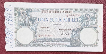 Romania, 100000 lei 1946 20 decembrie 1946, seria J/4 0744554, stare buna [0]