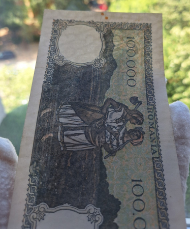 Romania, 100000 lei 1946 20 decembrie 1946, seria J/4 0744554, stare buna [5]
