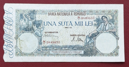 Romania, 100000 lei 1 aprilie 1946, seria N/1 0849653, stare buna [0]