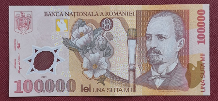 Bancnote Romania - Romania, 100000 lei 2001, seria 032C7975913, circulata, stare buna