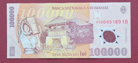 Romania, 100000 lei 2001, seria 032D6518918, circulata, stare buna [1]