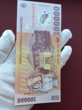 Romania, 100000 lei 2001, seria 035A7904903, aproape necirculata [4]