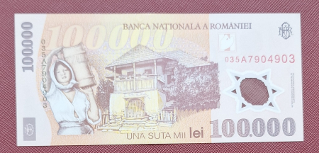 Romania, 100000 lei 2001, seria 035A7904903, aproape necirculata [1]