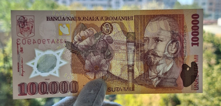 Romania, 100000 lei 2001, seria 035A7904903, aproape necirculata [2]
