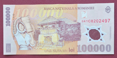 Romania, 100000 lei 2001, seria 041C8202497, circulata, stare buna [1]