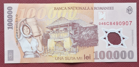 Romania, 100000 lei 2001, seria 046C8490907, circulata, stare buna [1]