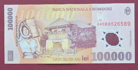 Romania, 100000 lei 2001, seria 045B8526589, circulata, stare buna [1]