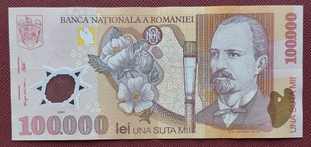 Bancnote Romania - Romania, 100000 lei 2001, seria 032C6276315, circulata, stare buna