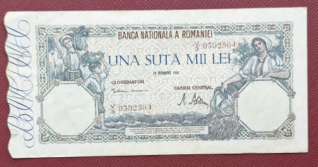 Bancnote Romania - Romania, 100000 lei decembrie 1946, seria V/3 0302564, circulata, stare buna