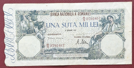 Bancnote Romania - Romania, 100000 lei decembrie 1946, seria R/3 0792467, circulata