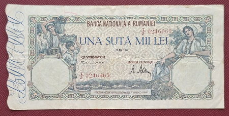 Bancnote Romania - Romania, 100000 lei mai 1946, seria I/2 0246965, circulata