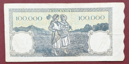 Romania, 100000 lei octombrie 1946, seria P/2 0764625, circulata [1]