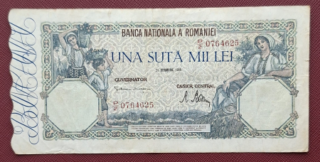 Bancnote Romania - Romania, 100000 lei octombrie 1946, seria P/2 0764625, circulata
